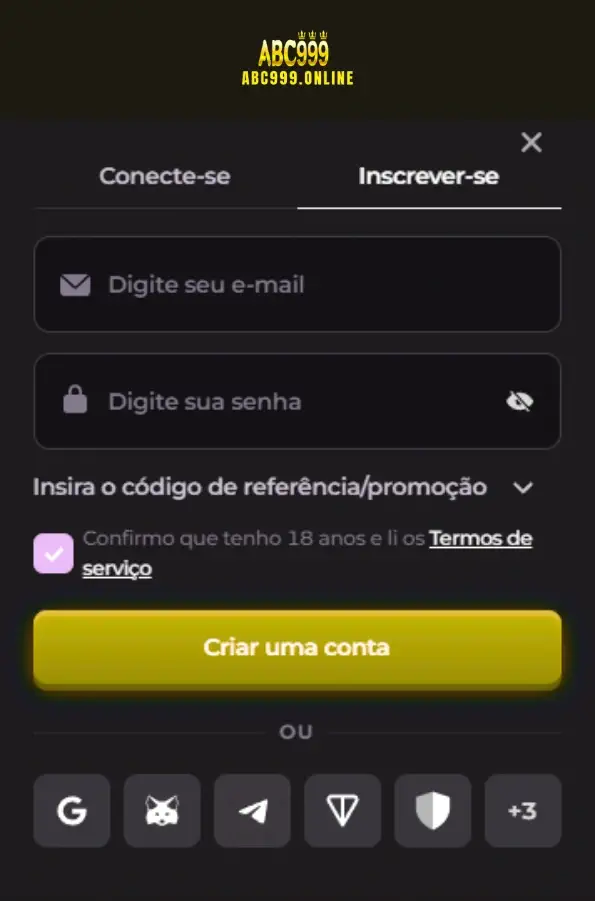 Jogador usando o ABC999 app para registrar-se.